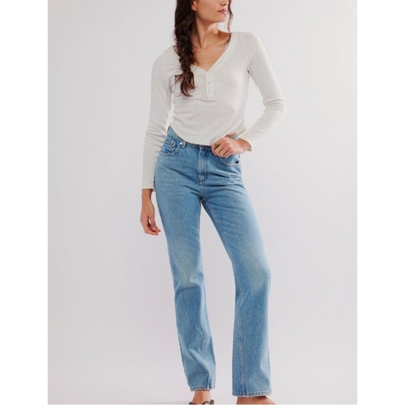 Free People We The Free Xena Slim Straight Jeans Size 29 Union Blue Boho Denim